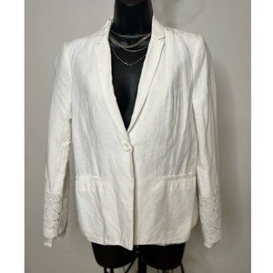 Jules & Leopold Womens Single Button Blazer Jacket Lace Cuff Size S White